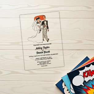 Invitations En Acrylique Mariage Vintage Rétro Ancien Classique Bande Dessi