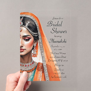 Invitations En Acrylique Mariée en Lehenga Choli Mariage Ethnique Indien