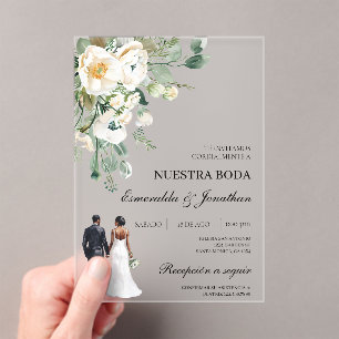 Invitations En Acrylique Mariés botaniques floraux Mariage espagnol
