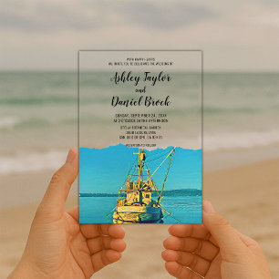 Invitations En Acrylique Marine Bateau Côtier Plage Destination Mariage