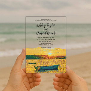 Invitations En Acrylique Marine Bateau Romantique Sunset Beach Mariage côti