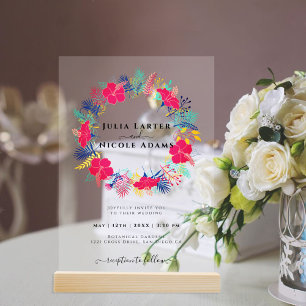 Invitations En Acrylique Marine Blue Rose Wild Rain Forest Mariage À feuill