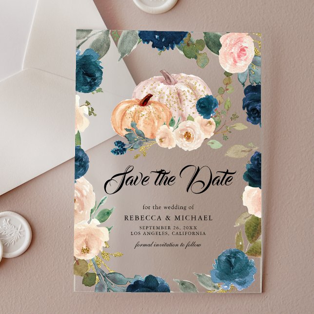 Invitations En Acrylique Marine Pêcher Floral Citrouille Mariage Enregistre (Créateur téléchargé)