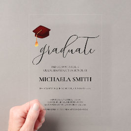 Invitations En Acrylique Maroon moderne Casquette de l'école secondaire de