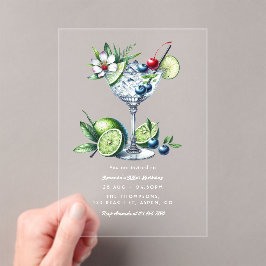 Invitations En Acrylique Martini à la Lime et à la baie tropicale moderne d