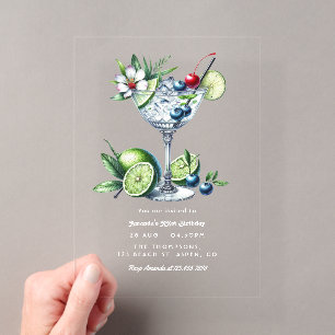 Invitations En Acrylique Martini à la Lime et à la baie tropicale moderne d