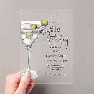 Invitations En Acrylique Martini Cocktail Thème 21ème anniversaire
