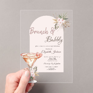 Invitations En Acrylique Martini Coeur de verre Boho Fleurs Brunch & Bubbly