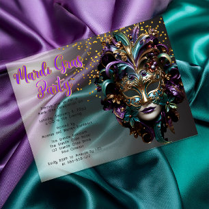 Invitations En Acrylique Masque de bal masqué violet sarcelle Mardi Gras