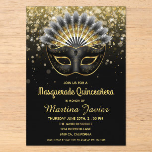 Invitations En Acrylique Masquerade élégante Quinceañera 15e anniversaire