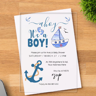 Invitations En Acrylique Matelot C'est un garçon Ancre Naissance Bébé Bleu