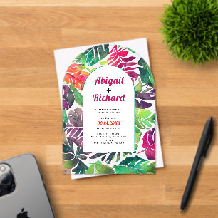 Invitations En Acrylique Maximaliste coloré feuille arche mariage