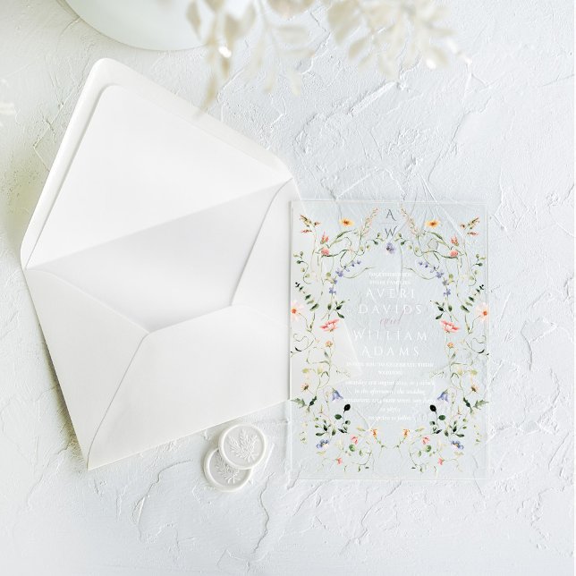 Invitations En Acrylique Meadow Fleur sauvage Rustic Boho Mariage (Créateur téléchargé)