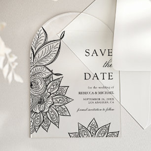 Invitations En Acrylique Mehendi Henna Mariage Indien Date à Sauvegarder