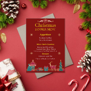 Invitations En Acrylique Menu de Noël Élégant Rouge et Or Classique