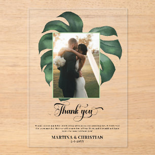 Invitations En Acrylique Merci de Mariage de feuille tropicale Monstera