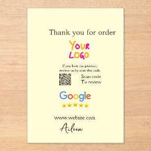 Invitations En Acrylique Merci Google avis scan QR entreprise
