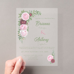 Invitations En Acrylique Merlot Romantique Et Pivoine Rose Botanique Glacée