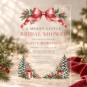 Invitations En Acrylique Merry Little Bridal Shower Ruban Rouge