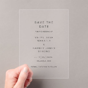 Invitations En Acrylique Meryl Elegant Mariage moderne Enregistrer la date