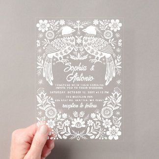 Invitations En Acrylique Mexican Birds Otomi Floral Fiesta Wedding