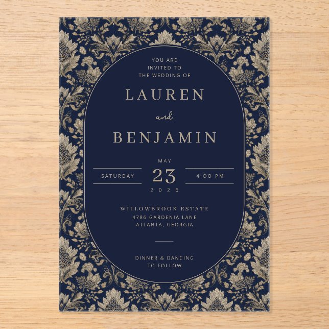 Invitations En Acrylique Midnight Baroque Wedding (Recto)