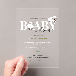 Invitations En Acrylique Mignon agneau moderne Fête de naissance d'animaux 