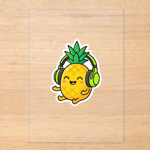 Invitations En Acrylique Mignon Kawaii Ananas Portant des Écouteurs SuStick