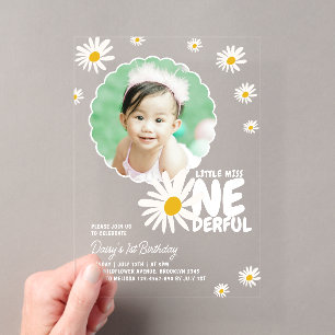 Invitations En Acrylique Mignon Little Miss ONEderful Daisy Photo Anniversa