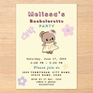 Invitations En Acrylique Mignon ourson kawaii fille drôle anniversaire