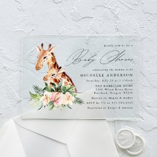 Invitations En Acrylique Mignonne maman et Baby shower bébé Giraffe