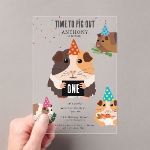 Invitations En Acrylique Mignons Cochons d'Inde Drôles Fête d'Anniversaire