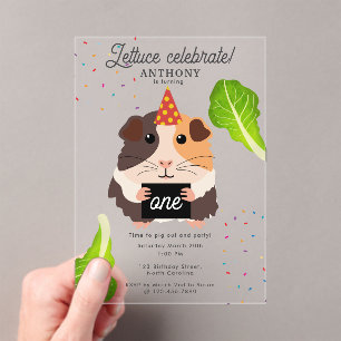 Invitations En Acrylique Mignons Cochons d'Inde Drôles Fête d'Anniversaire