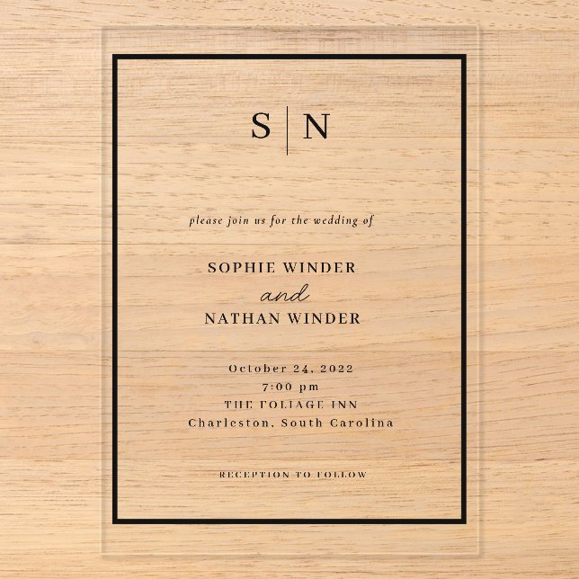 Invitations En Acrylique Minimal and Chic | Black and White Wedding (Recto)