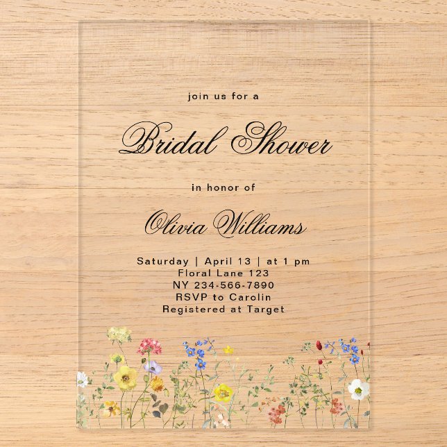 Invitations En Acrylique Minimalist Wildflower Bridal Shower (Recto)