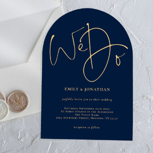Invitations En Acrylique Minimaliste Bleu Nuit et Or Script Nous Nous Mario