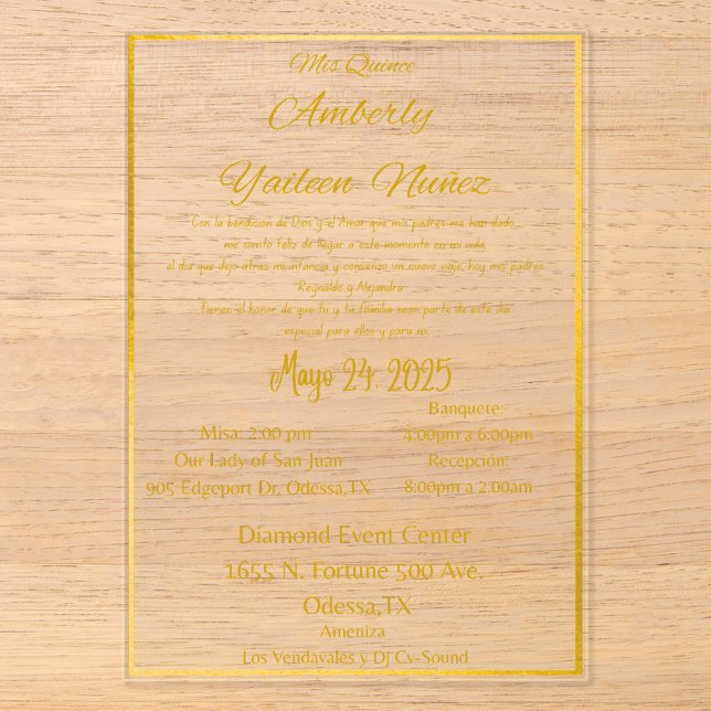 INVITATIONS EN ACRYLIQUE MIS QUINCE (Recto)