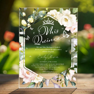 Invitations En Acrylique Mis Quince   Papillon Boho Floral Quinceañera