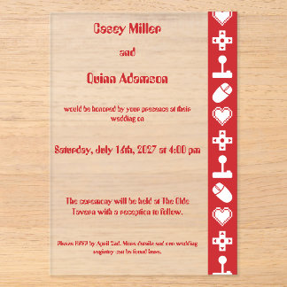 Invitations En Acrylique Mode multijoueur en mariage en acrylique cerise