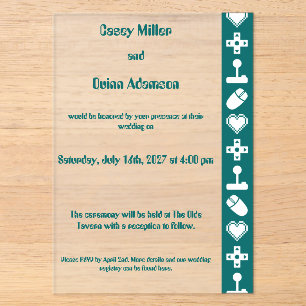 Invitations En Acrylique Mode multijoueur en mariage en acrylique sarcelle
