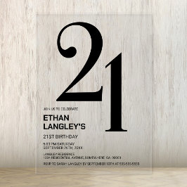 Invitations En Acrylique Modern Bold Texte noir 21ème fête d'anniversaire
