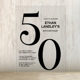 Invitations En Acrylique Modern Bold Texte noir 50e fête d'anniversaire
