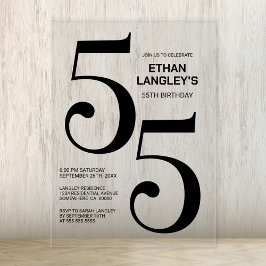 Invitations En Acrylique Modern Bold Texte noir 55e fête d'anniversaire