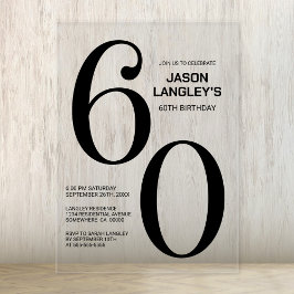 Invitations En Acrylique Modern Bold Texte noir 60e fête d'anniversaire