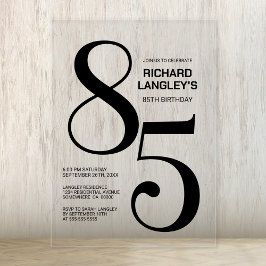 Invitations En Acrylique Modern Bold Texte noir 85e fête d'anniversaire
