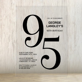 Invitations En Acrylique Modern Bold Texte noir 95e fête d'anniversaire