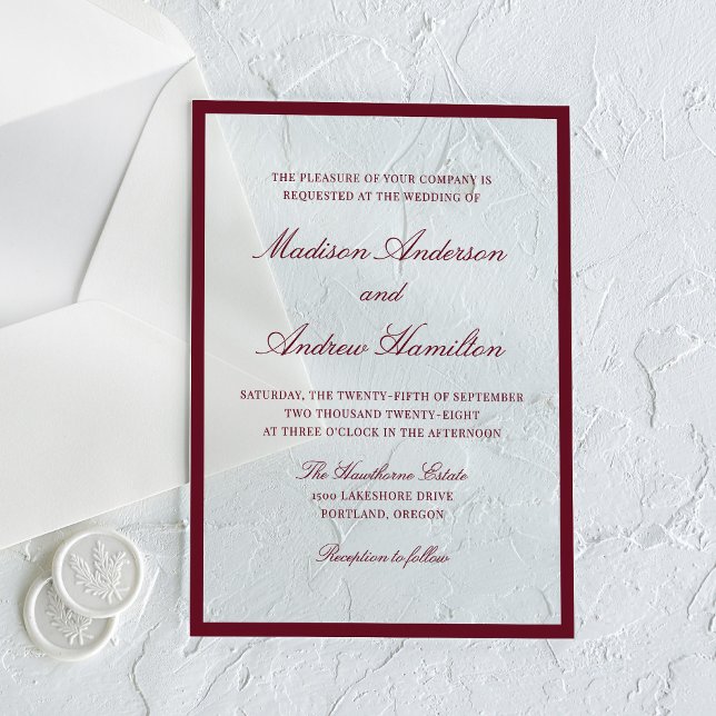 Invitations En Acrylique Modern Burgundy Border Wedding (Créateur téléchargé)
