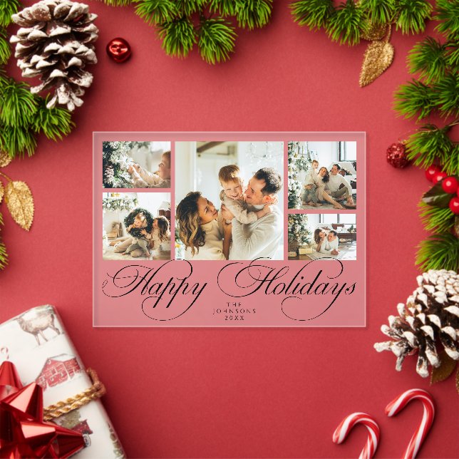 Invitations En Acrylique Modern Elegant Script Photo Collage Christmas Card (Insitu (vacances))