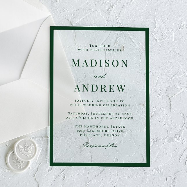 Invitations En Acrylique Modern Green Border Wedding (Créateur téléchargé)