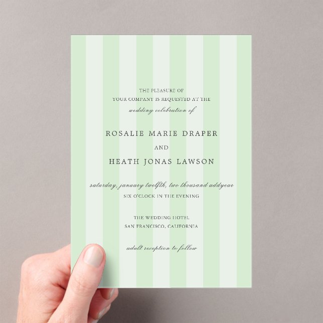Invitations En Acrylique Modern Green Stripes Elegant Wedding (In situ (ordinateur de poche))